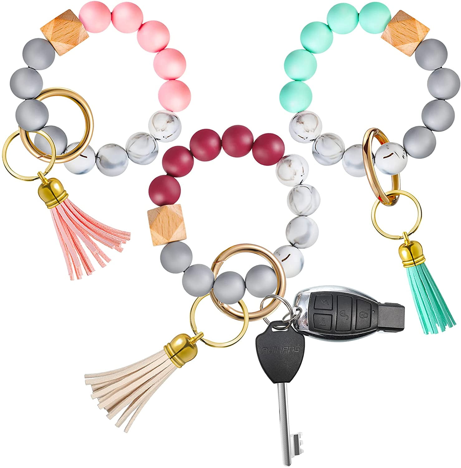Hisuper Wristlet Keychain Bracelet Wallet for Women Silicone Beaded Car Key  Rings with Bangle Card Holder | Beaded keychains, Bead bangles, Wristlet  keychain